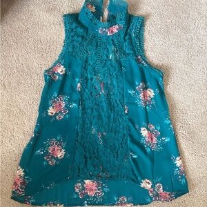 Self Esteem Teal Floral Lace Blouse